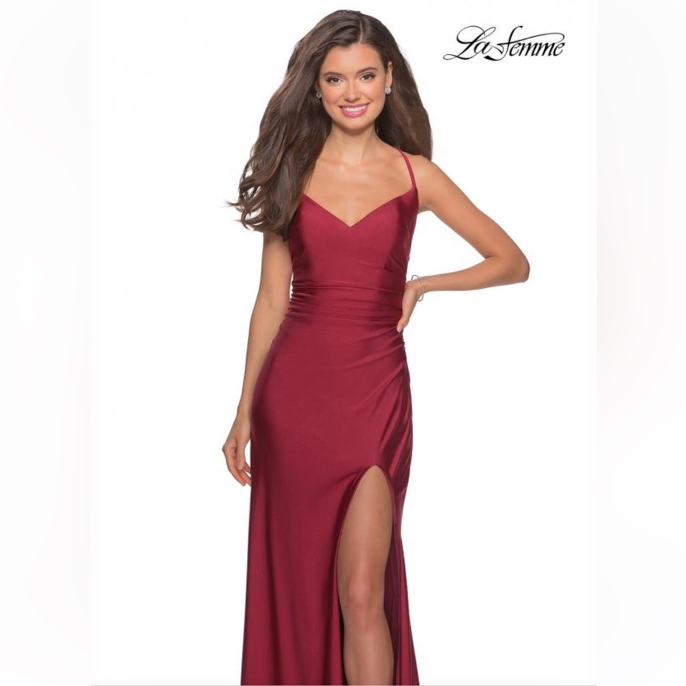 NWT La Femme #28206 Burgundy Dress